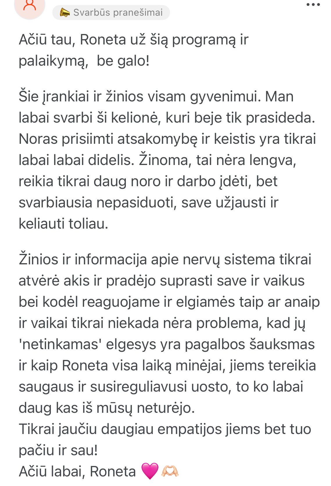 Programos dalyvės atsiliepimas
